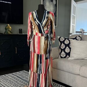 Skies Are Blue Multicolor Striped Long Sleeve Dress